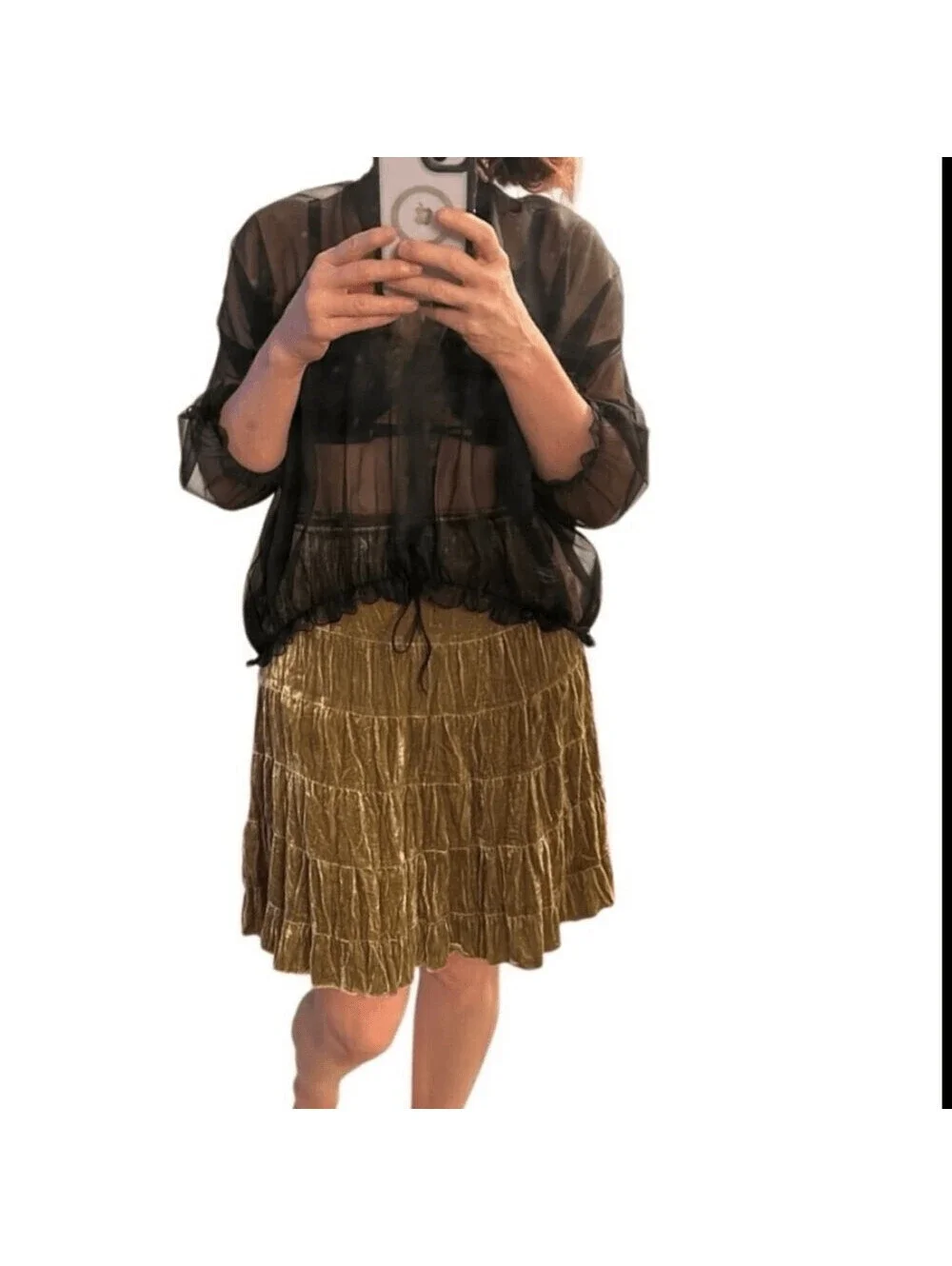 Y2K Cache Crushed Velvet Tiered Slip Skirt Gold Fairy Whimsigoth Romance 2 S